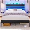 KIMENICH Letto 140 x 190 con illuminazione LED, Telaio Letto 140 x 190 Doghe in Metallo, Lettos in Metallo con Stazione di Ricarica, Testiera in Legno con Vano Portaoggetti, Spazio Sotto il Lettos, Nero
