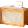 MumaHome Panca Scarpiera in Bambù con Seduta e Ante Ribaltabili | Portascarpe Slim con Cuscino Rimovibile e Pannello ABS effetto Rattan| Design Salvaspazio| 70x24x44 cm