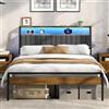 Yaheetech Letto Matrimoniale 140x200cm Testiera Imbottita con LED RGB e USB | LED RGB e Ripiano Portaoggetti Carico 363kg Spazio Sotto Letto 27cm Doghe Rinforzate Materasso 15‑22cm
