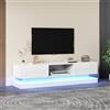 MURUL Mobile TV bianco lucido, 160 x 35 x 40,5 cm, con illuminazione a LED, 2 cassetti, controllo app, design anti-ribaltamento, per TV da 60 pollici, scheda TV, basso