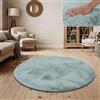 Paco Home Tappeto a Pelo Lungo Shaggy Morbido per Soggiorno e Camera da Letto Finto Pelliccia Moderna e Soffice Monocolore, Dimensione:Ø 120 cm tondo, Colore:Turchese