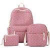 Generic Set di 3 zaini per ragazze adolescenti, grazioso zaino da scuola con accessori abbinati, zaino leggero in nylon impermeabile, zaino multitasche per scuola, viaggi e uso quotidiano, A quadretti rossi