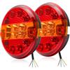 DARKGUARD 2 x Rotondo Fanali Posteriori LED Con E-Mark 12V/24V Impermeabili IP67, 3-in-1 Rosso(Luce di Stop/Coda/Indicatori di Direzione) Fissaggio con Perno Per Rimorchio Agricolo, Camion, Trattore