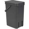 Brabantia Sort & Go Pattumiera 12L (Grey), Pattumiera cucina in plastica con maniglia, Secchio spazzatura salvaspazio con coperchio stay open rimovibile, Cestino umido facile da pulire