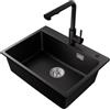 CECIPA Lavello da cucina 60×45 cm nero in granito con miscelatore da cucina estraibile, lavello da cucina 1 vasca da incasso con rubinetto set