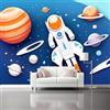 Generic Carta Parati Murale 200 x 140 cm Poster Fotomurale Non Tessuto, per Soggiorno Camera Letto Ufficio Blu Carta da Parati Panoramica 3D Carino Fumetto Astronauta Decorazione da Parete