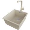 PRIMAGRAN Lavandino sottotop al Mobile 45cm + Rubinetto, 41x47cm | Set: Rubinetto BW3010 + Kit di scarico + Lavello in Granito a 1 Vasca - London, Beige