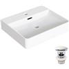 HOROW Lavabo da bagno 60 montaggio a parete, lavabo da appoggio in ceramica, bianco e ceramica, per piccoli ospiti, WC, moderno, elegante, senza scarico pop-up, 60 x 42 cm