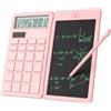 GUYUCOM Calcolatrice con tablet di scrittura e penna, a energia solare e a batterie, adatta per studenti, famiglie, uffici (rosa)