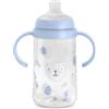 Suavinex, Bicchiere di Apprendimento per Neonati +6 Mesi con Beccuccio in Silicone e Manici, Biberon con Sistema Anticolica, Coperchio Protettivo, Bicchiere Antigoccia, 270 ml, Wild&Free Azzurro