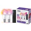 WiZ Lampadina Smart+Telecomando WiZmote, Luce Bianca o Colorata Dimmerabile, E27, 2 pezzi, 60W, WiFi, Tecnologia SpaceSense, Controllo Vocale