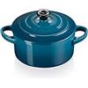 Le Creuset Mini cocotte rotonda in gres vetrificato, 250 ml, diameter 10 cm, Deep Teal, 71901106420100