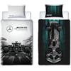 Character World Mercedes AMG Petronas - Set copripiumino singolo ufficiale, design skyline, reversibile su 2 lati, prodotto ufficiale, con federa coordinata