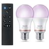 Philips Smart Lighting, Lampadina LED smart A60 E27, Confezione da 2 | 806 lm, RGB, Luce bianca e colorata, 2.200-6.500 K, Dimmerabile, Smart Home, Compatibile con Alexa e Apple Home