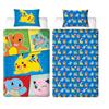 Pokémon Set copripiumino singolo con licenza ufficiale Pokemon, design retrò, double-face, con personaggi Pikachu su 2 lati, con federa coordinata, perfetto per la camera dei bambini, in policotone