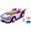 Monster High - Mostromobile, macchina giocattolo con animale, accessorio e ghiacciaia portatile, cabrio viola con dettagli a ragnatela, Giocattolo per Bambini 4+ Anni, HHK63
