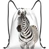 Anceky Borsa con coulisse leggera, piccola, borsa da palestra per donna, motivo zebra su sfondo bianco, zaino da calcio per viaggi sportivi