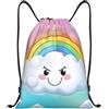 Anceky Borsa con coulisse leggera, piccola borsa da palestra per donna, zaino da calcio con arcobaleno sorridente e cartone animato, per viaggi sportivi