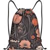 Anceky Borsa con coulisse leggera, piccola borsa da palestra per donna, fiori su sfondo nero, zaino da calcio per viaggi sportivi
