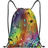 Anceky Zaino con coulisse, resistente all'acqua, con note musicali, sacca sportiva color arcobaleno, per uomo e donna