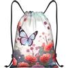 Anceky Borsa con coulisse leggera, piccola borsa da palestra per donna, con farfalle e molti fiori, zaino da calcio per viaggi sportivi