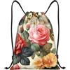 Anceky Borsa con coulisse leggera, piccola, borsa da palestra per donna, zaino da calcio vintage floreale per viaggi sportivi