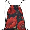 Anceky Zaino con coulisse, resistente all'acqua, con grande fiore rosso, per sport, palestra, per uomo e donna