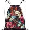 Anceky Zaino con coulisse, borsa da palestra con coulisse, borsa da nuoto con farfalle e fiori per uomo e donna