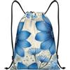 Anceky Zaino con coulisse, borsa da palestra con coulisse, fiori blu, borsa da nuoto per uomo e donna