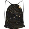 Anceky Zaino con coulisse, borsa da palestra con coulisse, borsa da bagno a tema spaziale in oro e argento per uomo e donna