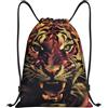 Anceky Zaino con coulisse, resistente all'acqua, con motivo a tigre con occhi aperti, per sport, palestra, per uomo e donna