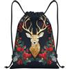 Anceky Zaino con coulisse, borsa da palestra con coulisse, regalo di Natale, borsa da bagno a forma di cervo per uomo e donna