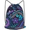 Anceky Zaino con coulisse, borsa da palestra con coulisse, fiori viola e blu, borsa da nuoto per uomo e donna