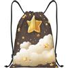 Anceky Borsa con coulisse leggera, piccola, borsa da palestra per donna, zaino da calcio con stelle dorate e cartoni animati, per viaggi sportivi