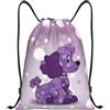 Anceky Borsa con coulisse leggera, piccola borsa da palestra per donna, zaino da calcio a pois viola con barboncino per viaggi sportivi