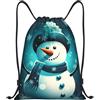 Anceky Zaino con coulisse, resistente all'acqua, con motivo a pupazzo di neve e fiocco di neve, per sport, palestra, per uomo e donna