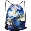 Anceky Zaino con coulisse, borsa da palestra con coulisse, borsa da nuoto con fiori bianchi e blu per uomo e donna