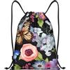 Anceky Zaino con coulisse, borsa da palestra con coulisse, borsa da nuoto con fiori e farfalle per uomo e donna