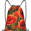 Anceky Zaino con coulisse, borsa da palestra con coulisse, borsa da bagno con fiori di papavero per uomo e donna