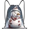 Anceky Zaino con coulisse, resistente all'acqua, con motivo natalizio con pupazzo di neve, zaino sportivo, sacco da palestra per uomo e donna