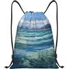 Anceky Zaino con coulisse, borsa da palestra con coulisse, borsa da nuoto per acqua di mare blu per uomo e donna