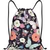 Anceky Zaino con coulisse, resistente all'acqua, con molti fiori e farfalle, per sport, palestra, per uomo e donna