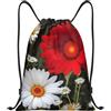 Anceky Zaino con coulisse, resistente all'acqua, con fiori rossi e margherite bianche, zaino sportivo da palestra per uomo e donna