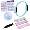 Relaxdays Pilates Set, 6 pz, col. | Anello, palla + pompa, 3 bande, kit Pilates casa, esercizi inclusi