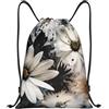 Anceky Zaino con coulisse, resistente all'acqua, con fiori bianchi, per palestra, per uomo e donna