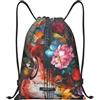 Anceky Zaino con coulisse, resistente all'acqua, con motivo floreale, per sport, palestra, per uomo e donna