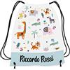 Caribu design Sacca Personalizzata con Nome per Asilo, Scuola Materna/Elementare, Nido, Sport - Zaino Bambino Bambina Tema Animali del Mondo - Idea Regalo (Animali Esotici)