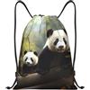 Anceky Zaino con coulisse, borsa da palestra con coulisse, borsa da nuoto Two Panda per uomo e donna