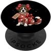 Merry Christmas Wrap Ribbon Bow Stars Xm Carta da regalo con Babbo Natale e cane di San Bernardo, con agrifoglio PopSockets PopGrip Adesivo