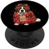 Merry Christmas Wrap Ribbon Bow Stars Xm Carta da regalo con cane di San Bernardo e agrifoglio PopSockets PopGrip Adesivo